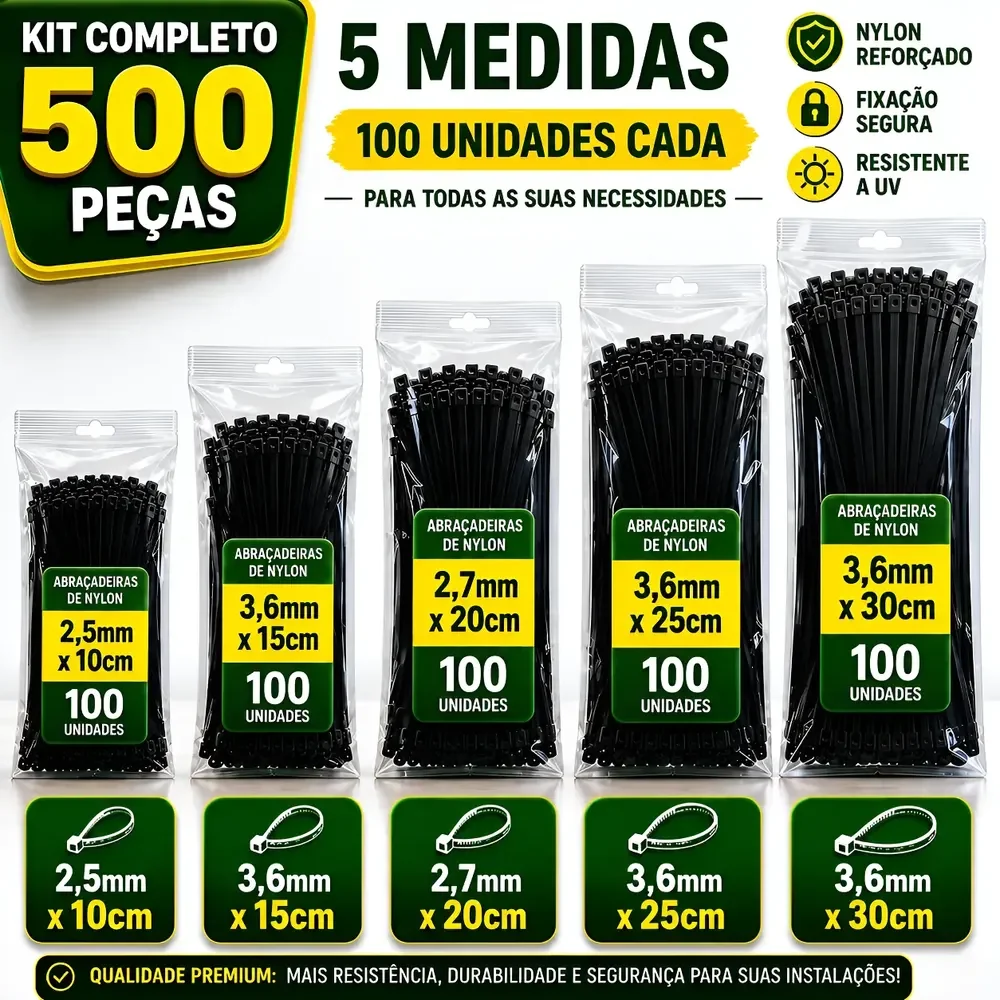 Kit 500 Abraçadeira Nylon Plástica Enforca Gato Hellarman Preto
