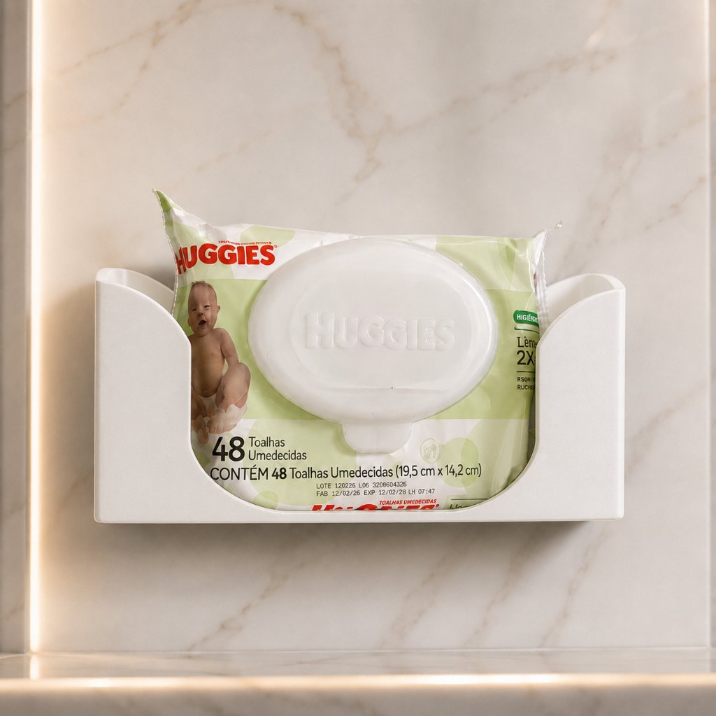 Suporte para Lenço Umedecido de Parede Organizador 48 e 96 Folhas Lavabo Trocador de Bebê Clínica Design Minimalista