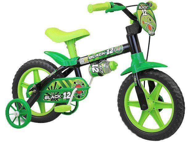 Bicicleta Infantil Aro 12 Verde Preto Menino 1 a 4 Anos