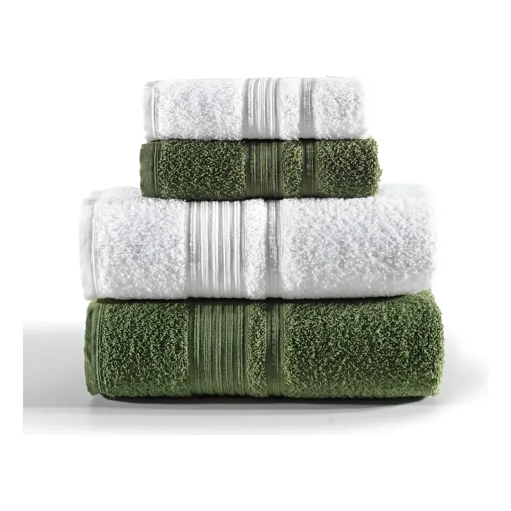 Jogo De Toalhas Tóquio Banho 4 Peças Branco E Verde Deep Olive Lisa Altenburg