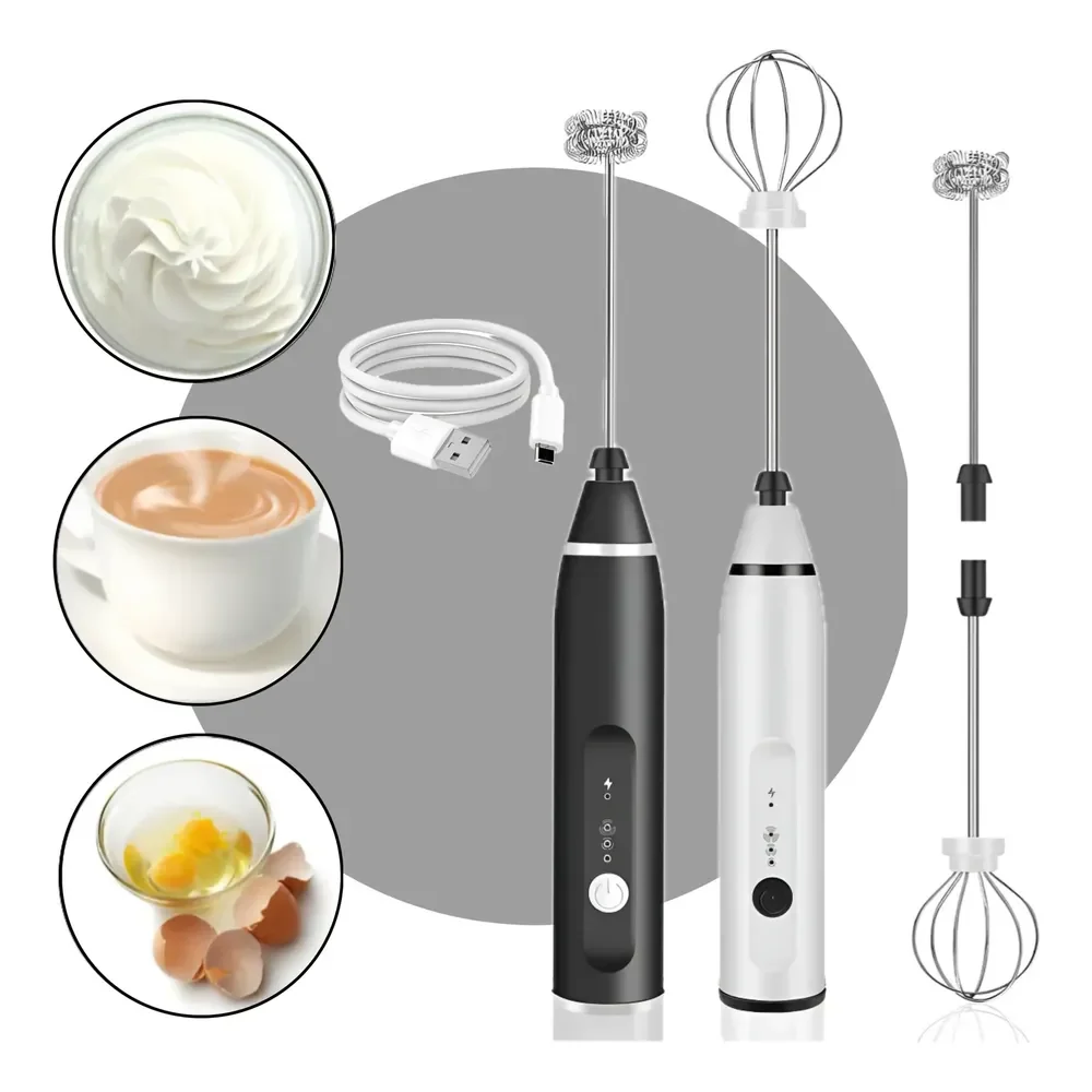 Mini Mixer Misturador Batedor Elétrico Bebidas Ovos Portátil Preto/branco
