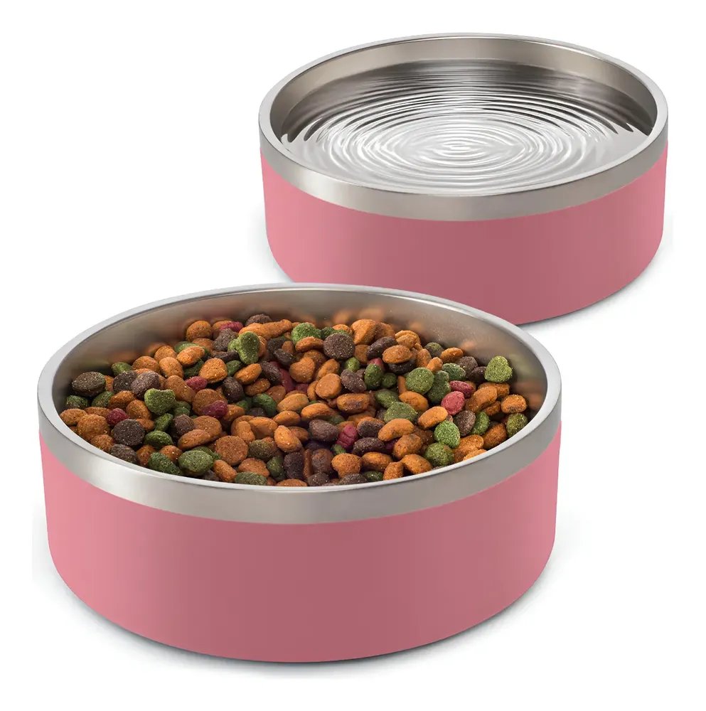 Kit 2 Comedouros Cachorro Pet Aço Inox 946ml Madog Rosa