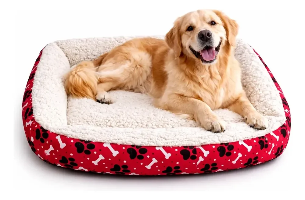 Cama Pet Cachorro Grande Impermeável 70x70 Sherpa Lavável Patinha Vermelha