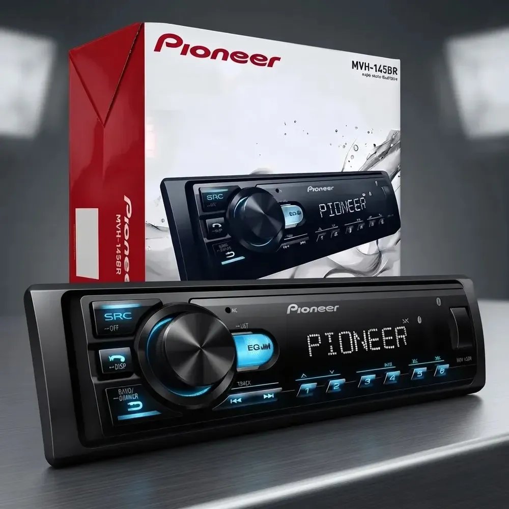 Rádio Pioneer Bluetooth 5.4 Automotivo MVH-145BR USB MP3 FM FLAC 1 DIN 4x23W RMS
