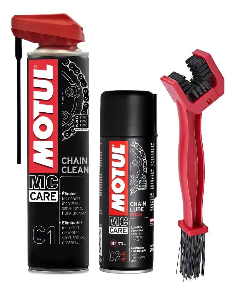 Kit Motul Mc Care C1 Chain Clean 400ml + C2+ Plus + Escova