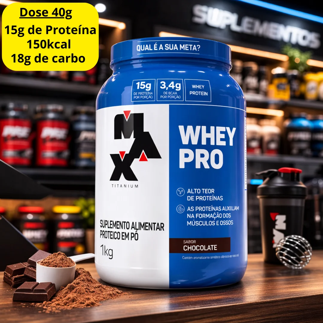 Whey Protein 1kg Whey Pro Max Titanium Sabor Baunilha BCAA e Aminoácidos