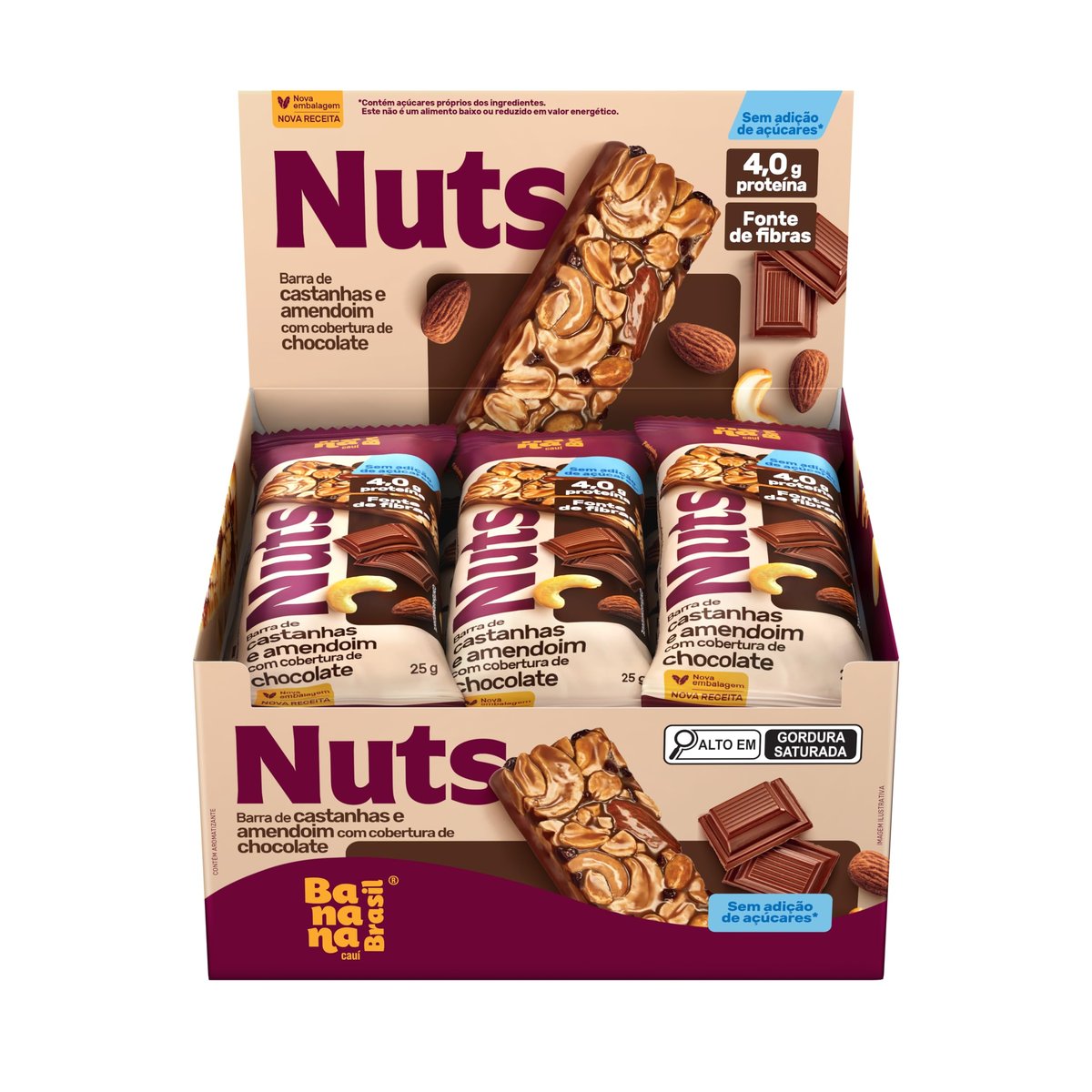 Barra Nuts Castanhas e Chocolate 12un 25g Banana Brasil
