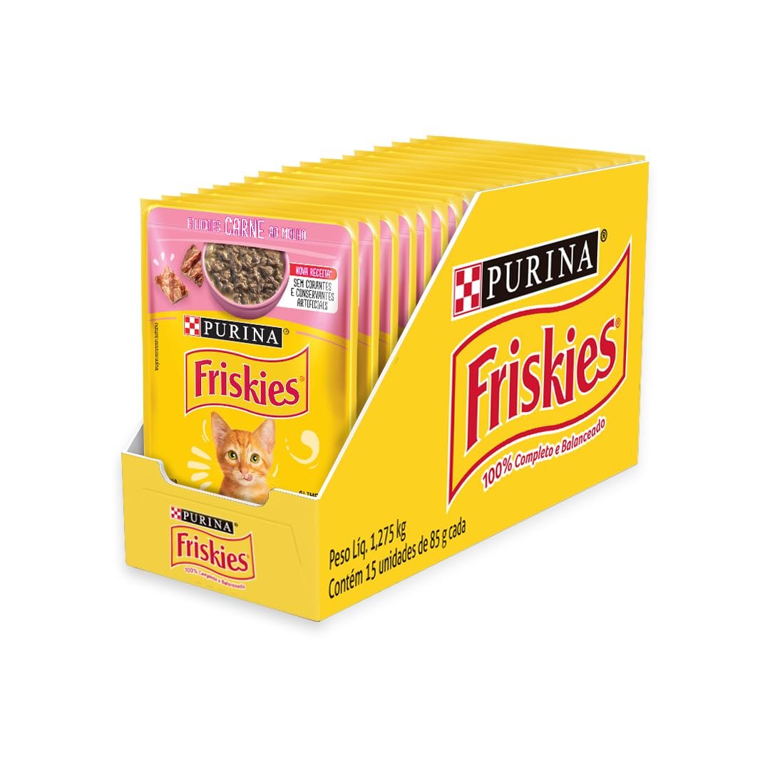PURINA FRISKIES Carne ao Molho Ração Úmida 85g Pack 15un Gatos Filhotes