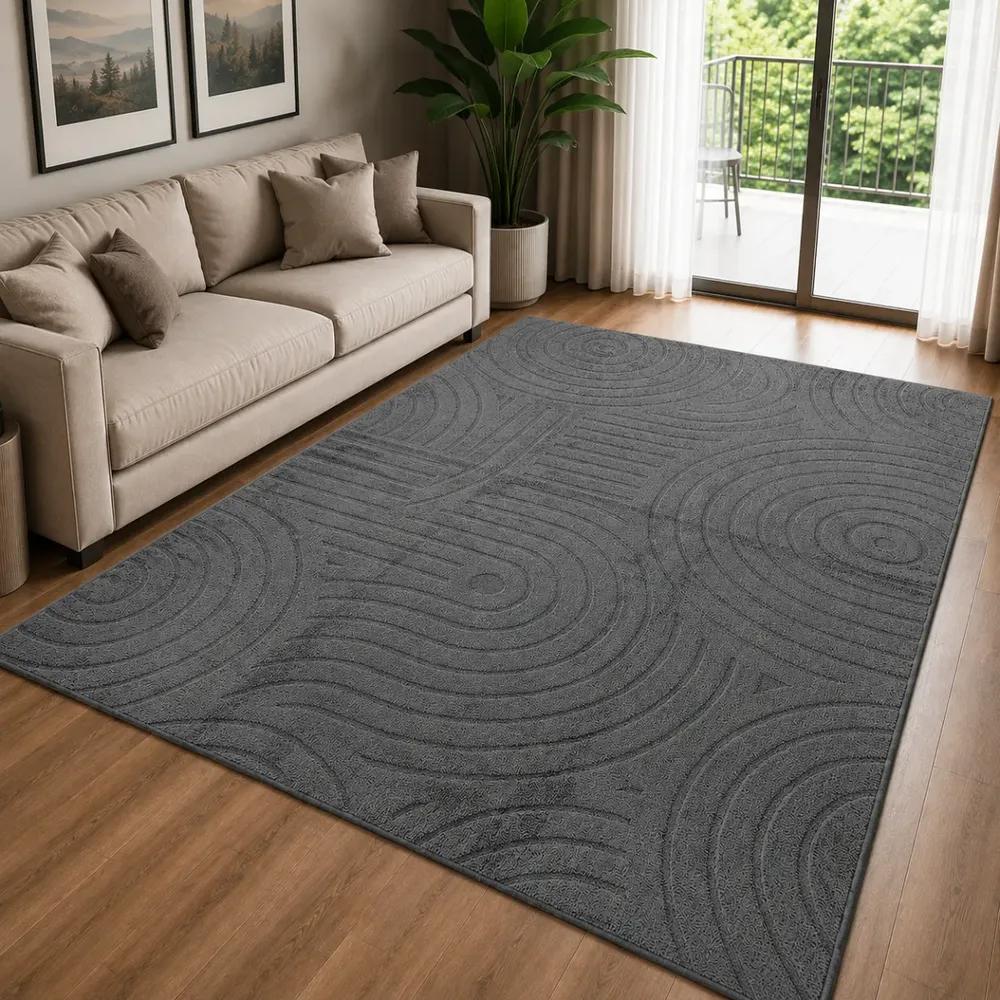 Tapete Moderno 2,0x1,5m Antiderrapante Alto Relevo Sala 2 M 1.5 M Cinza
