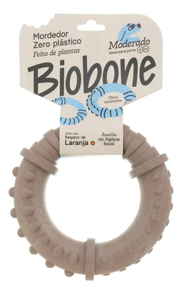 Mordedor Natural Para Cães Pet Argola Biobone Brinquedo Laranja - Mordida Moderada