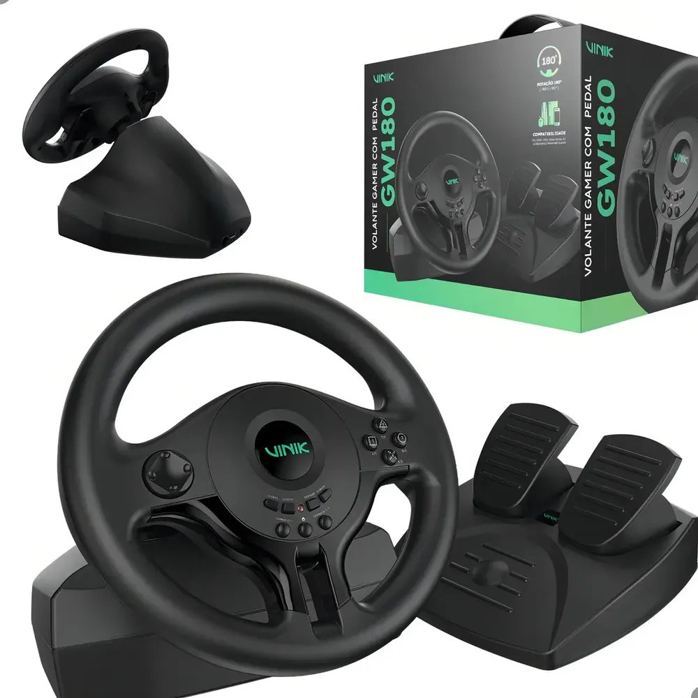 Volante Gamer Pc Ps4 Ps3 Xbox Series X/s/one Nintendo Cor Preto