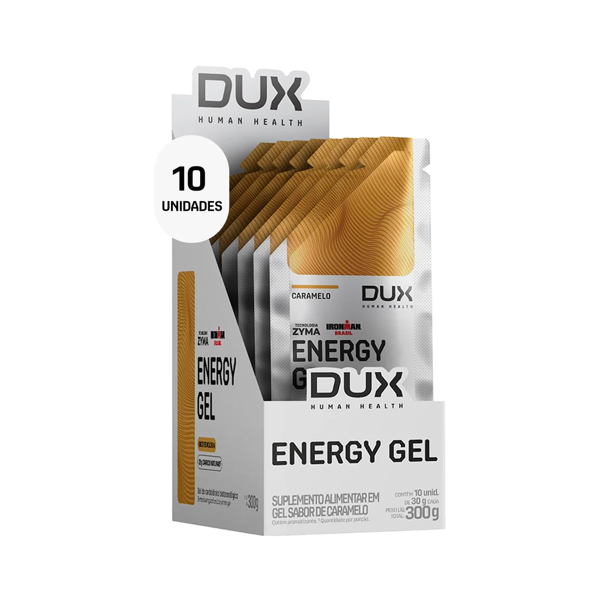 DUX HUMAN HEALTH Energy Gel 10 Unidades Sabor Caramelo – Energia Rápida com Carboidratos e Eletrólitos para Endurance