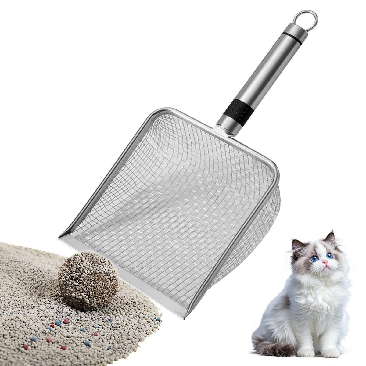 JINYUHAY Pazinha coletora de fezes Aço Inox para Gatos | Pá Higiênica De Areia Para Gatos,Peneira de Areia para Gatos e Substratos - Colheres de areia- Peneira para Animais