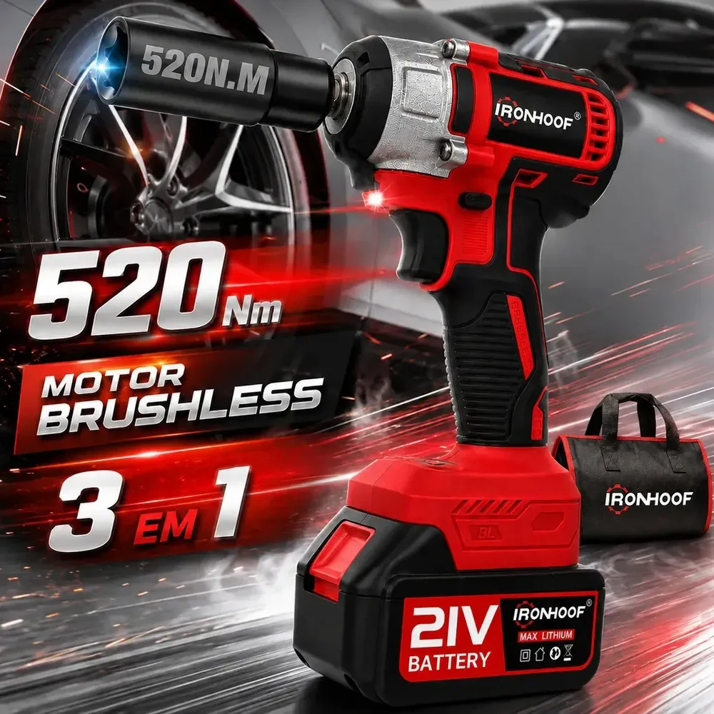 Chave Impacto Bateria Potente Sem Fio Brushless Parafusadeira 2 Bateria