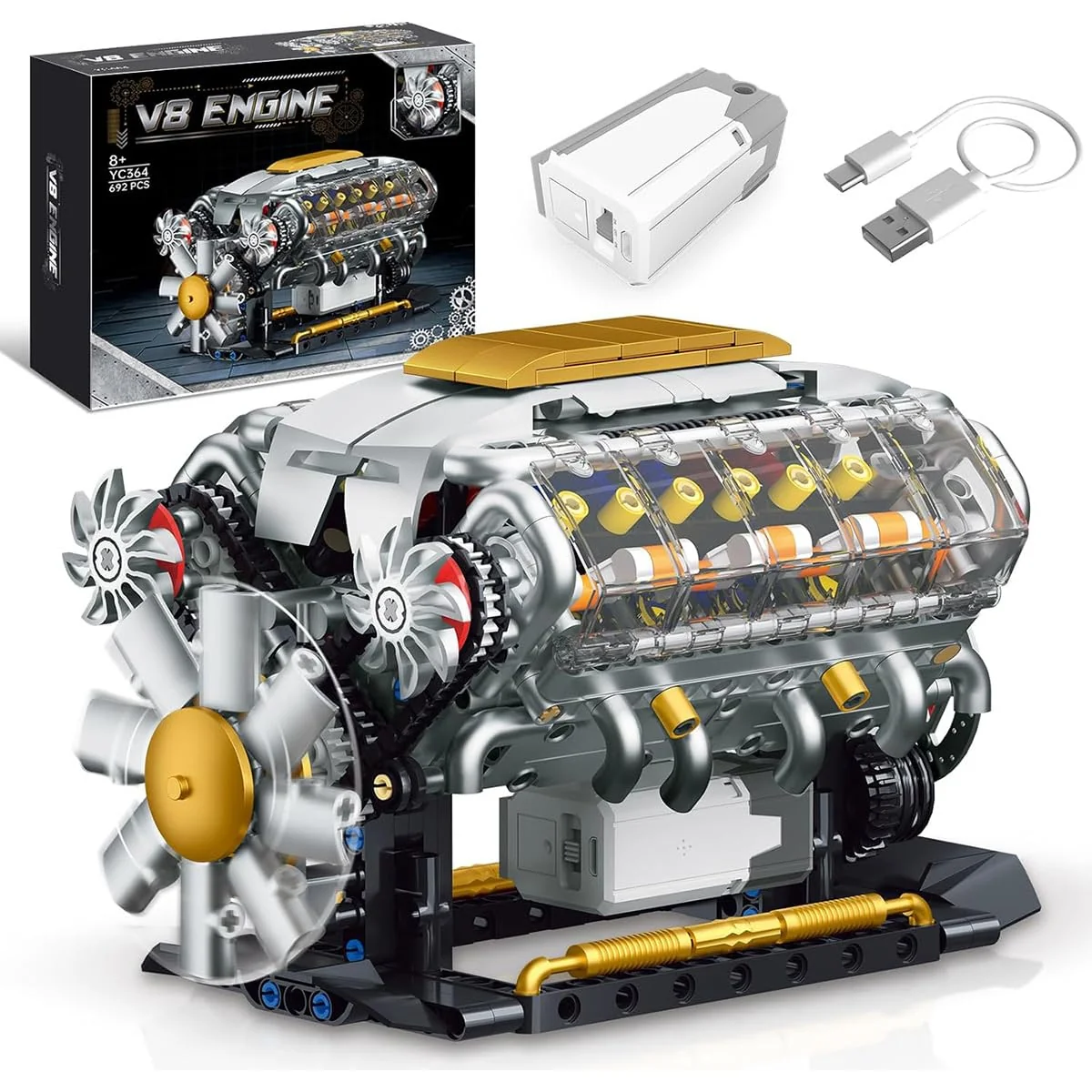 Brastoy Blocos Montar Construção de Motor V8 Modelo STEM Brinquedos Infantil e Adulto (692 Peças)