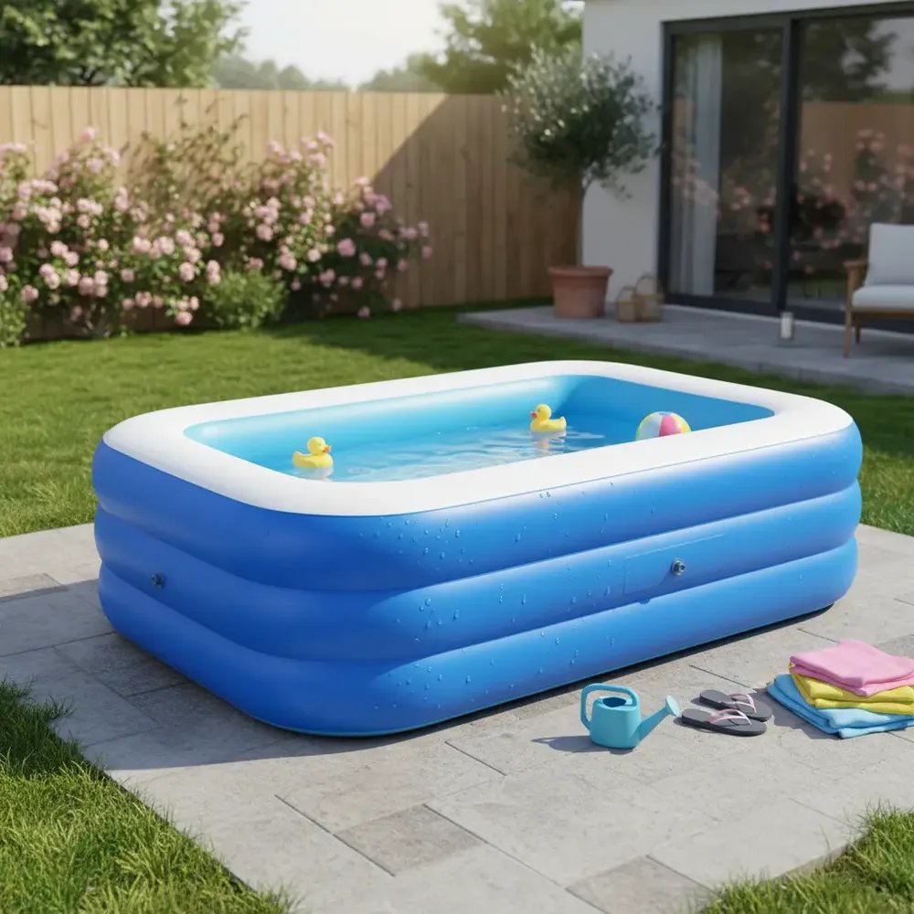 Piscina Inflável De Plástico Resistente Banheira Retangular Azul