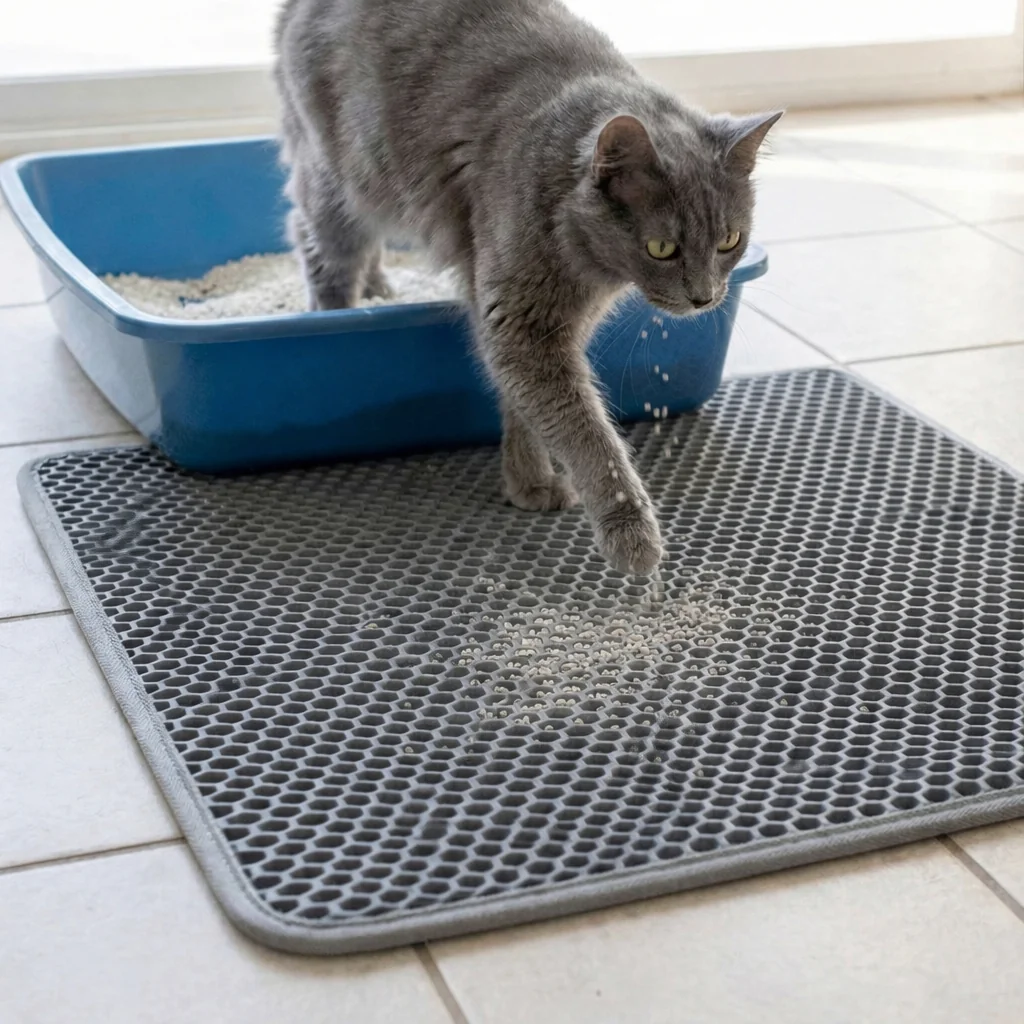Tapete Higiênico M - G - GG Coletor De Areia Para Gato Preto e Cinza