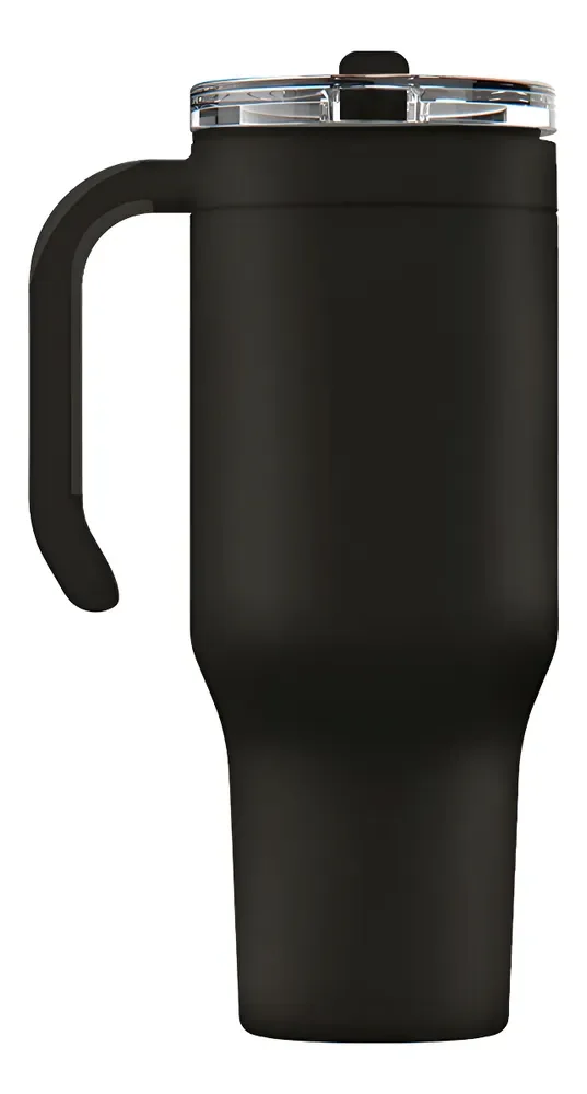 Copo Térmico Gocase 1180ml Aço Inox Com Canudo Flip E Tampa Cor Preto Lisa