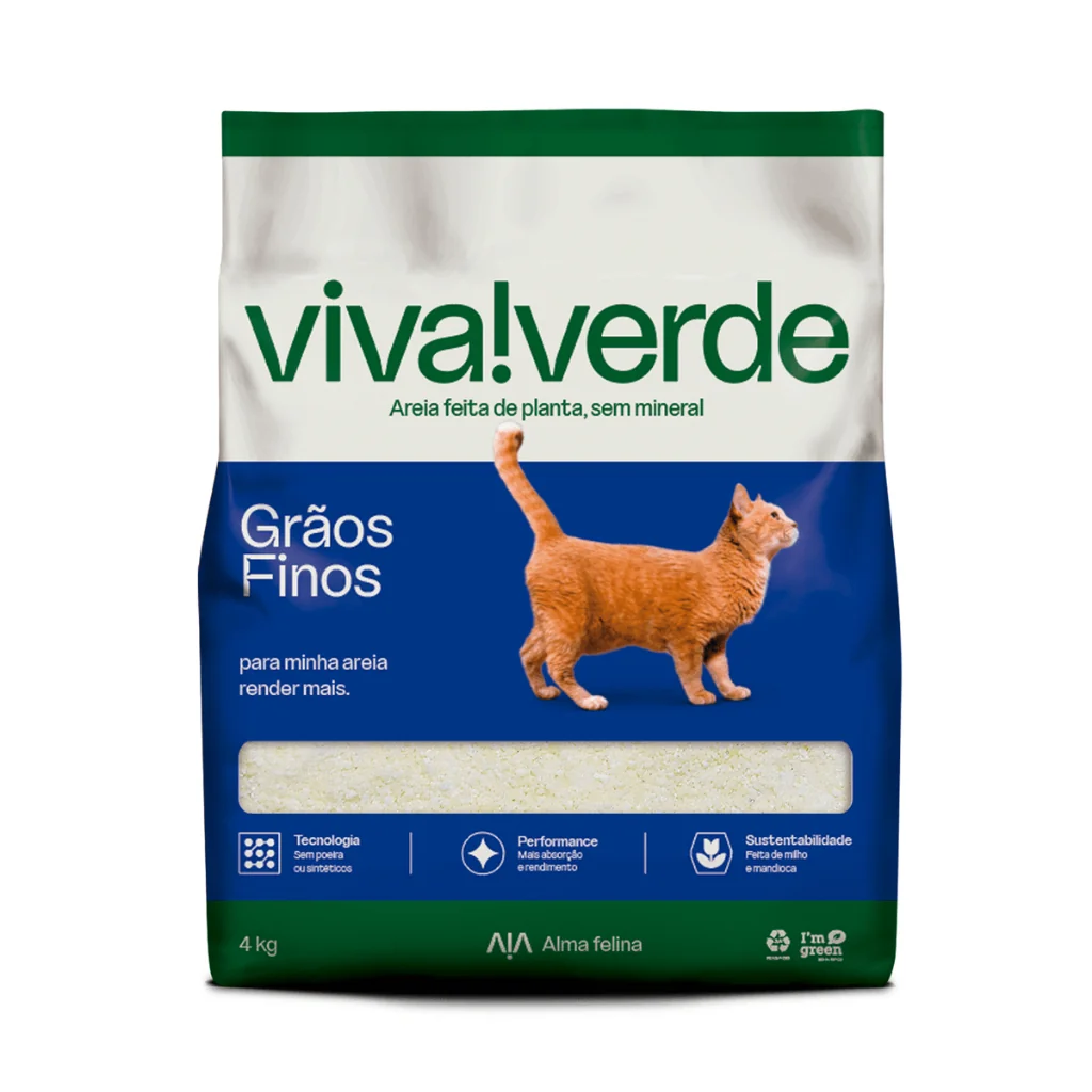 Areia Higiênica Biodegradável Viva Verde para Gatos - Grãos Finos - 4kg