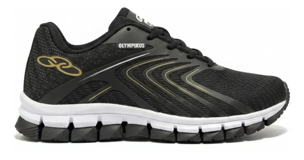 Tênis Olimp Masculino Esportivo Academia Caminhada Promoção Preto/dourado 40 Br