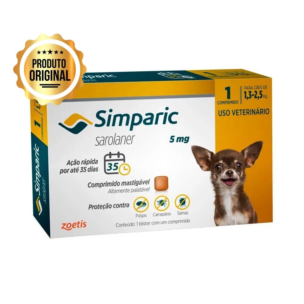 Simparic Antipulgas e Carrapatos Para Cães 1,3 a 2,5kg 1 Comprimido