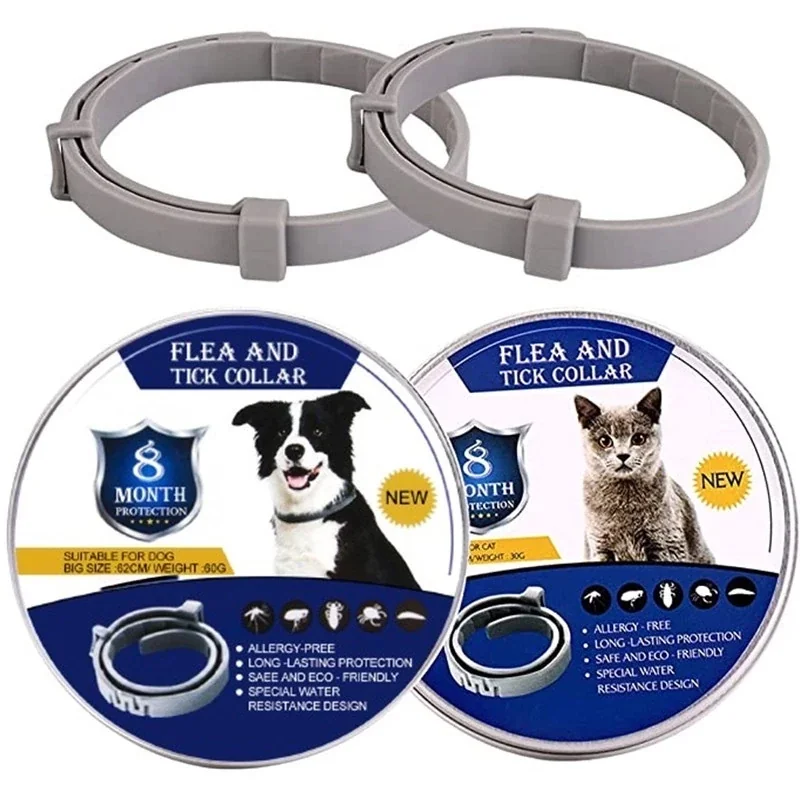 Coleira para Cães/Gatos Contra Pulgas, Carrapatos e Leishmaniose, Proteção Ajustável de Silicone Anti-Mosquito 8 Meses