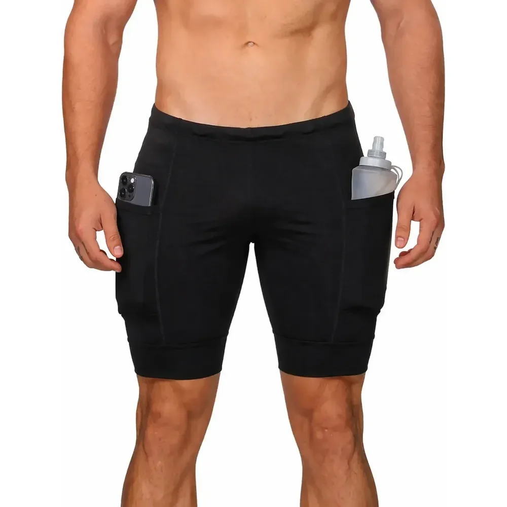Bermuda Masculina Compressão Para Corrida Com Bolso Lateral Preto
