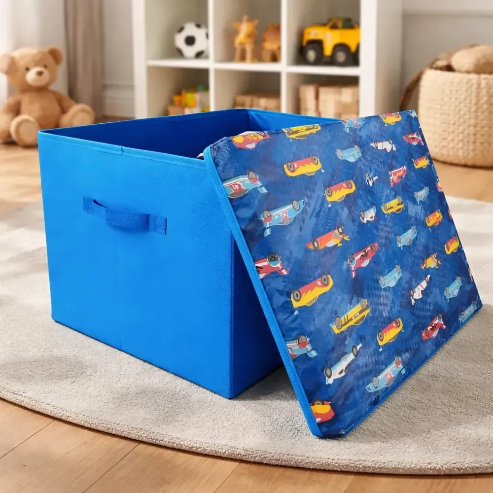 Baú Gigante Organibox Guarda Carrinho Brinquedo Educativo 84lts Azul