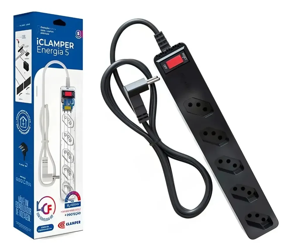 Filtro Clamper 5 Tomadas Pc Gamer - 1270 / 2200w Bivolt Cor Preto