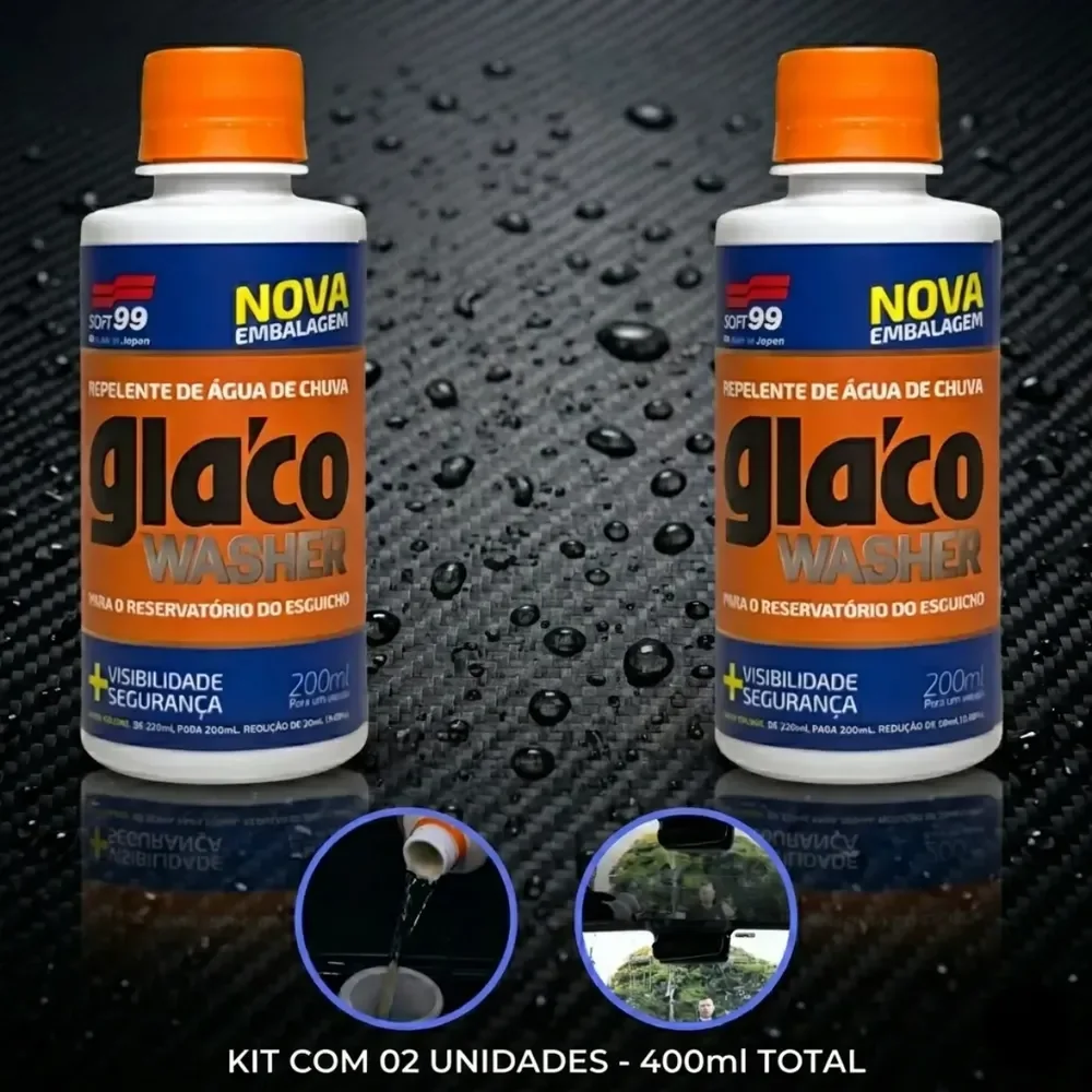 Kit 2 Glaco Washer 200ml Soft99 Aditivo Repelente Agua Chuva