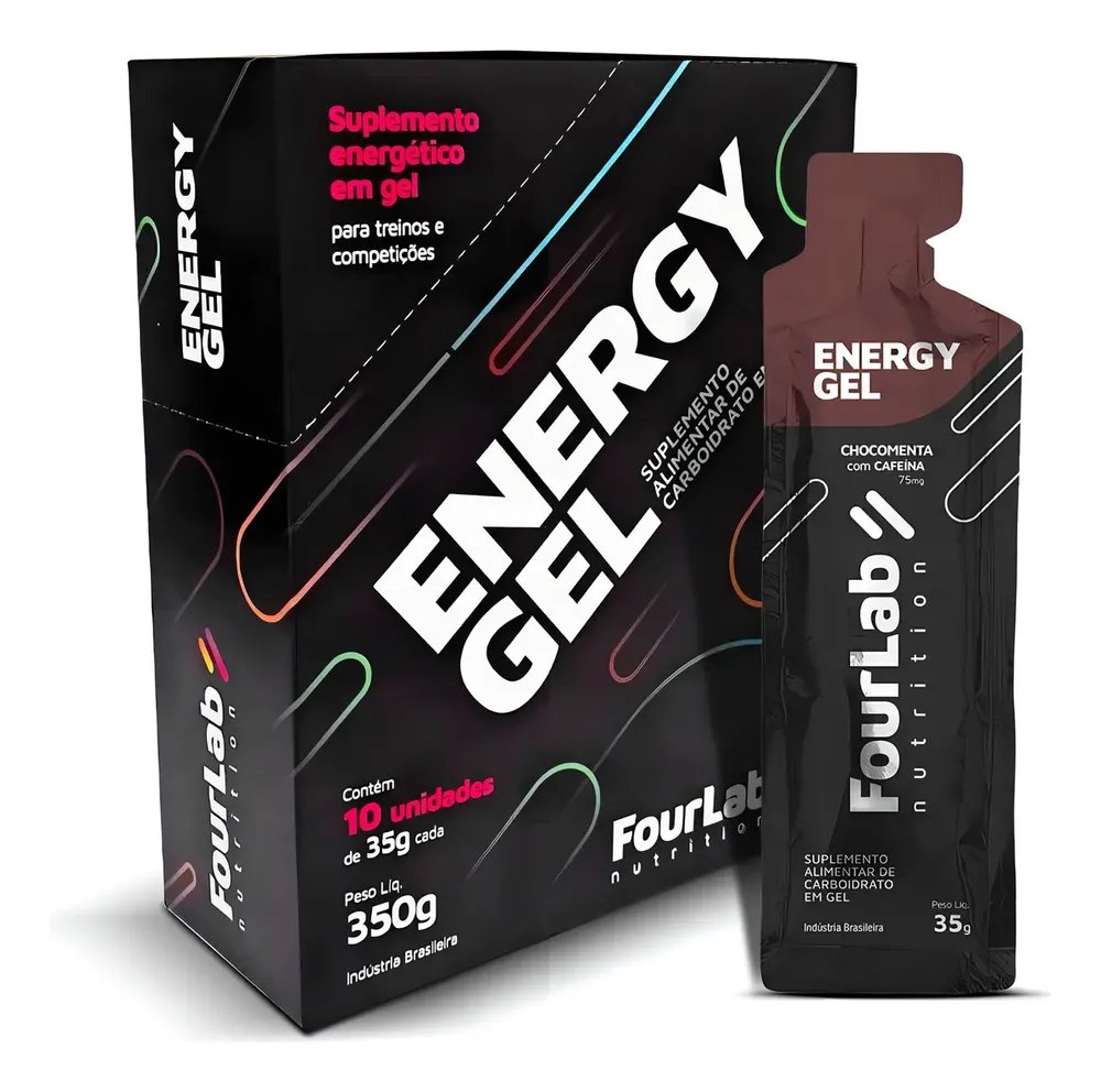 Gel de Carboidrato Fourlab Nutrition Energy Gel de Chocolate com Cafeína - Pack com 10 Sachês de 35g