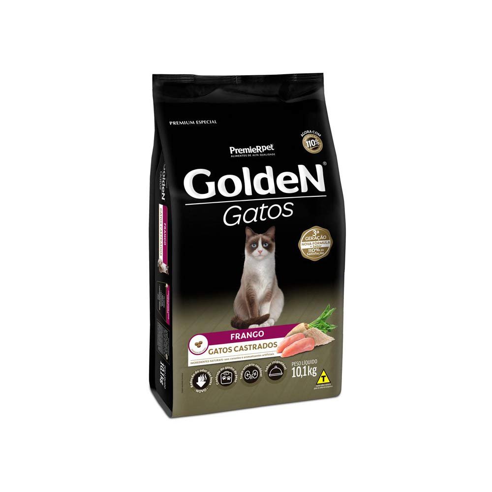 Premier Pet Ração Golden Para Gatos Adultos Castrados - 10 1Kg - Sabor Frango