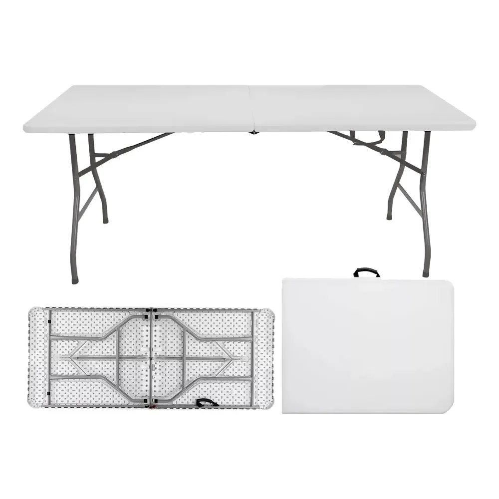 Mesa Dobrável Vira Maleta De 1,80 Portatil Camping Praia Branco