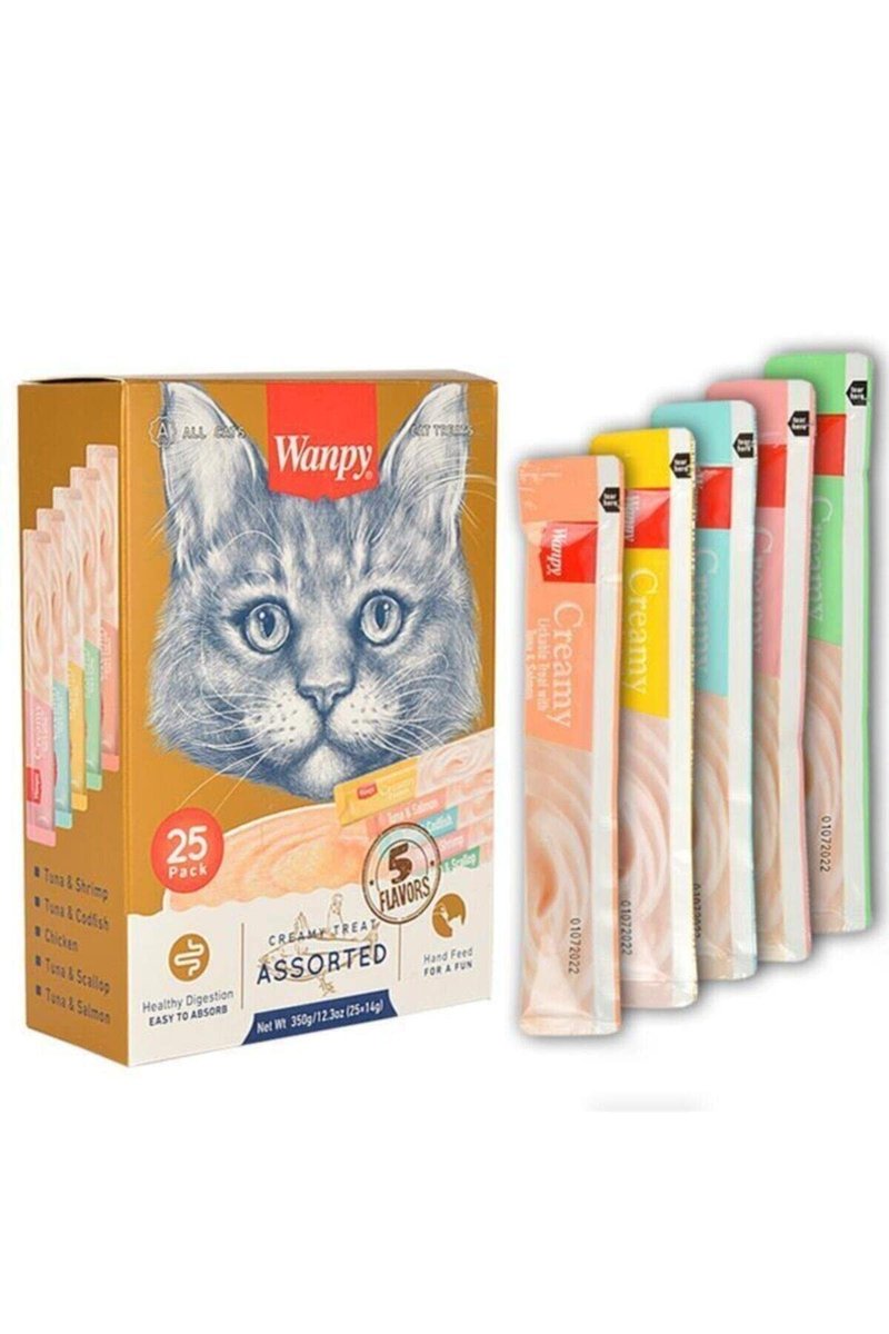 Petisco para gatos Wanpy Creamy Sabores Sortidos Pacote com 25 tubos de 14g - 350g