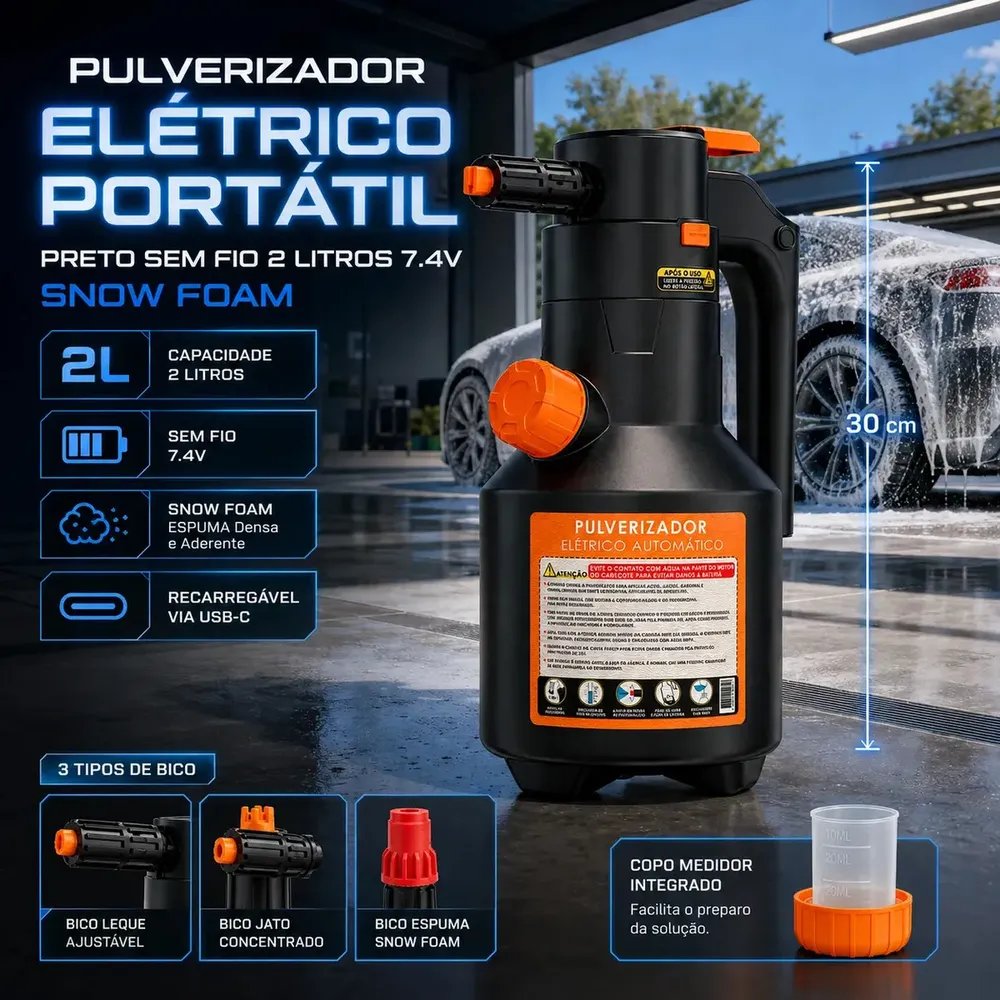 Pulverizador Elétrico Automotivo Portátil Verunto, para Espuma e Limpeza de 2 L