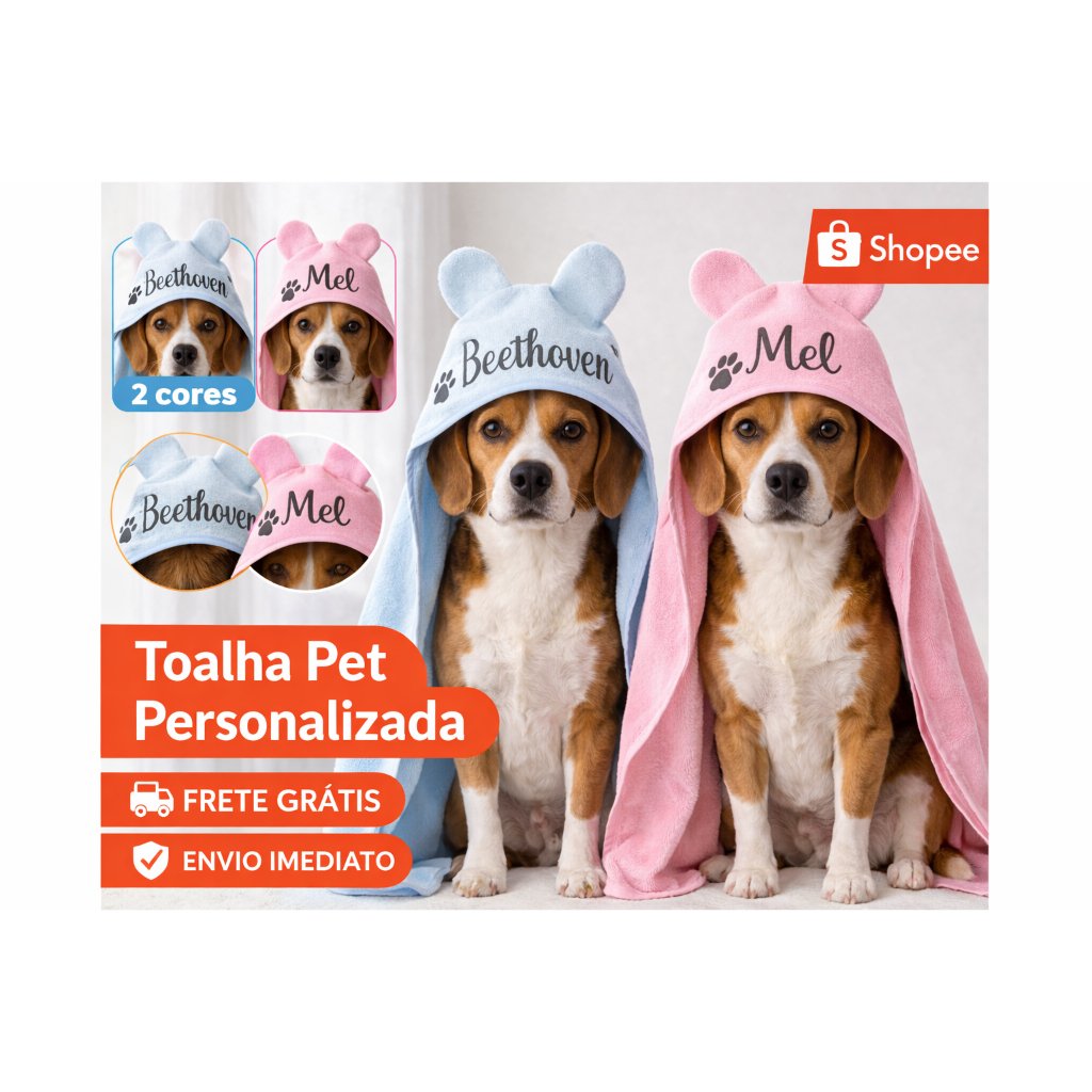 Toalha para Pet Personalizado com Nome capuz orelhinha Macho Fêmea