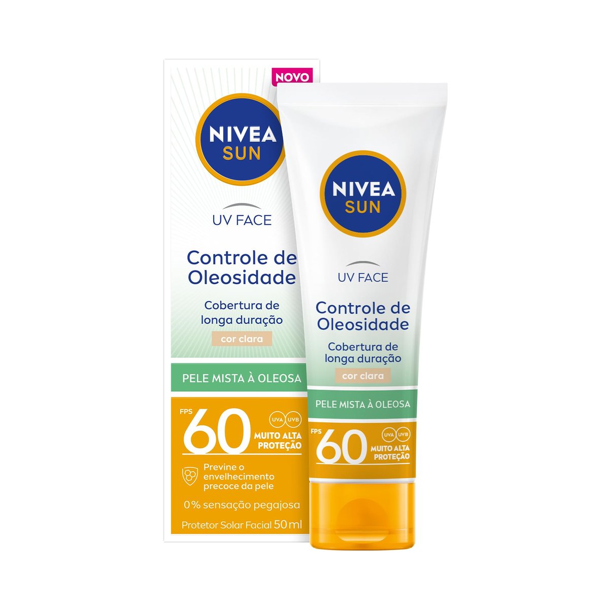 NIVEA SUN Protetor Solar Facial UV Face Controle de Oleosidade Cor Clara FPS 60 50ml, Muito Alta Proteção UVA/UVB, Cobertura de Longa Duração, Efeito Matte, Cuidado Diário
