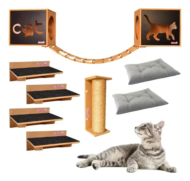 Kit Play Gatos Nichos Prat Ponte Arranhador Sisal 10pcs