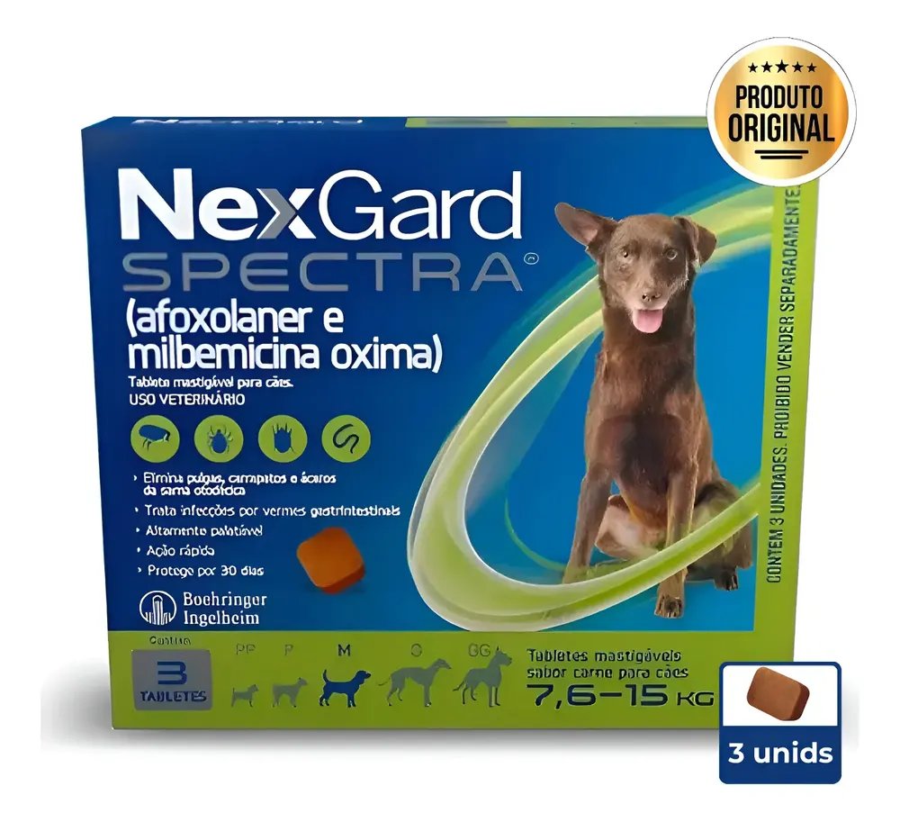 Nexgard Spectra Cães 7,6 A 15kg Antipulgas Carrapatos 3 Tabl Marrom