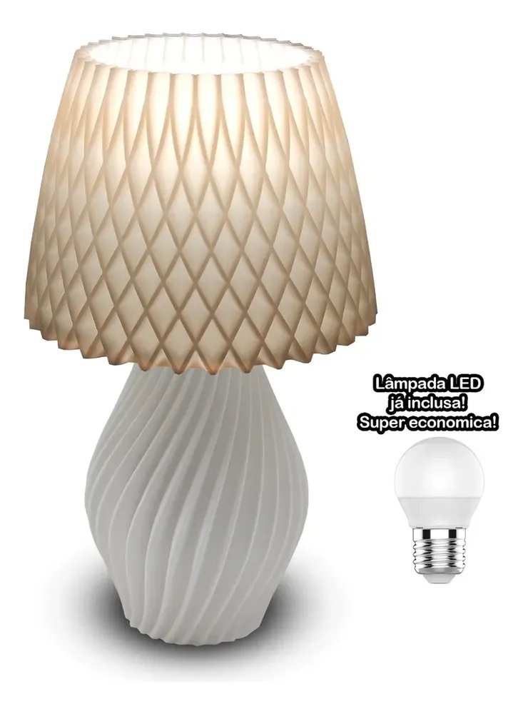 Abajur Luminária Espiral De Mesa Quarto Moderno C/ Lâmpada Estrutura Branco