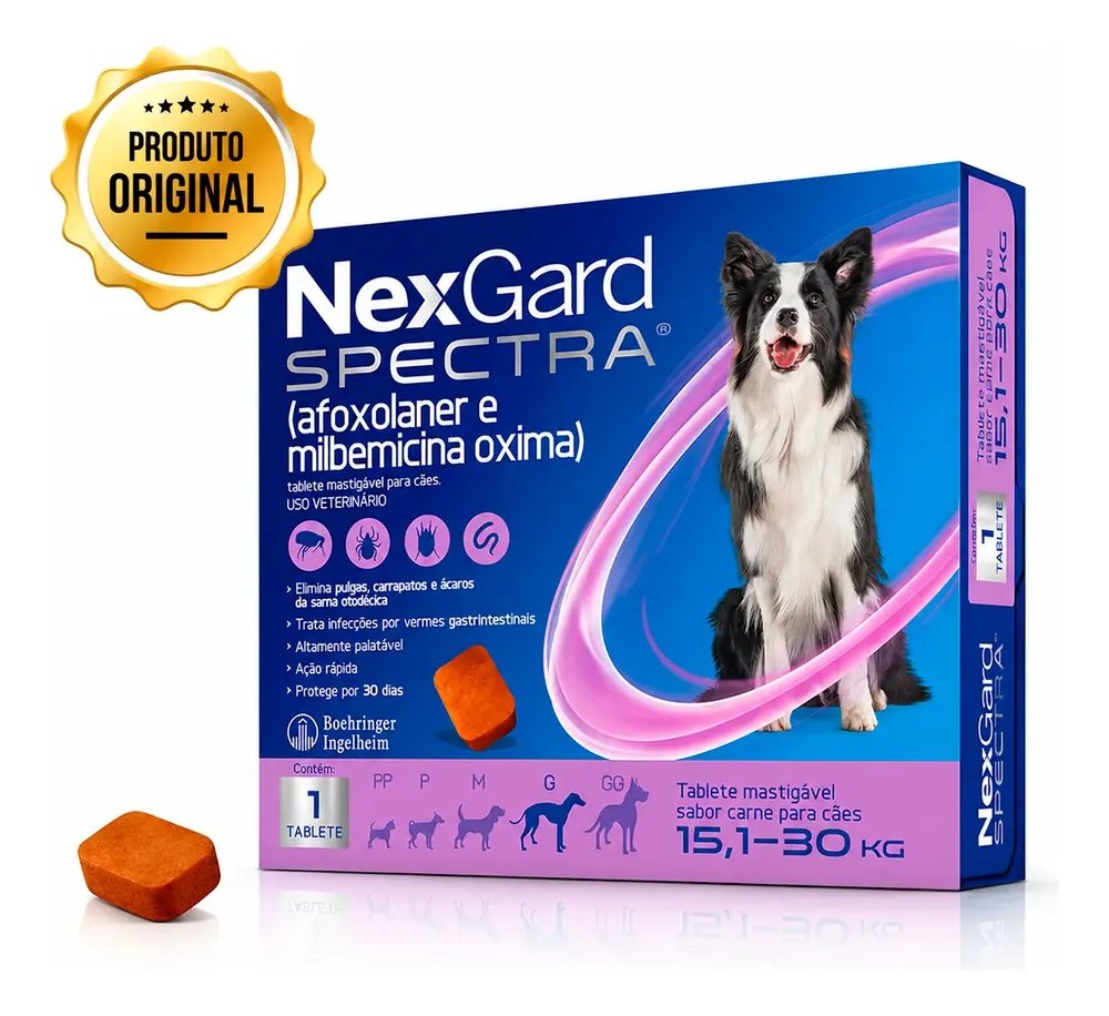 Nexgard Spectra Cães 15,1-30 Kg Antipulgas Carrapatos 1 Tab Lilás