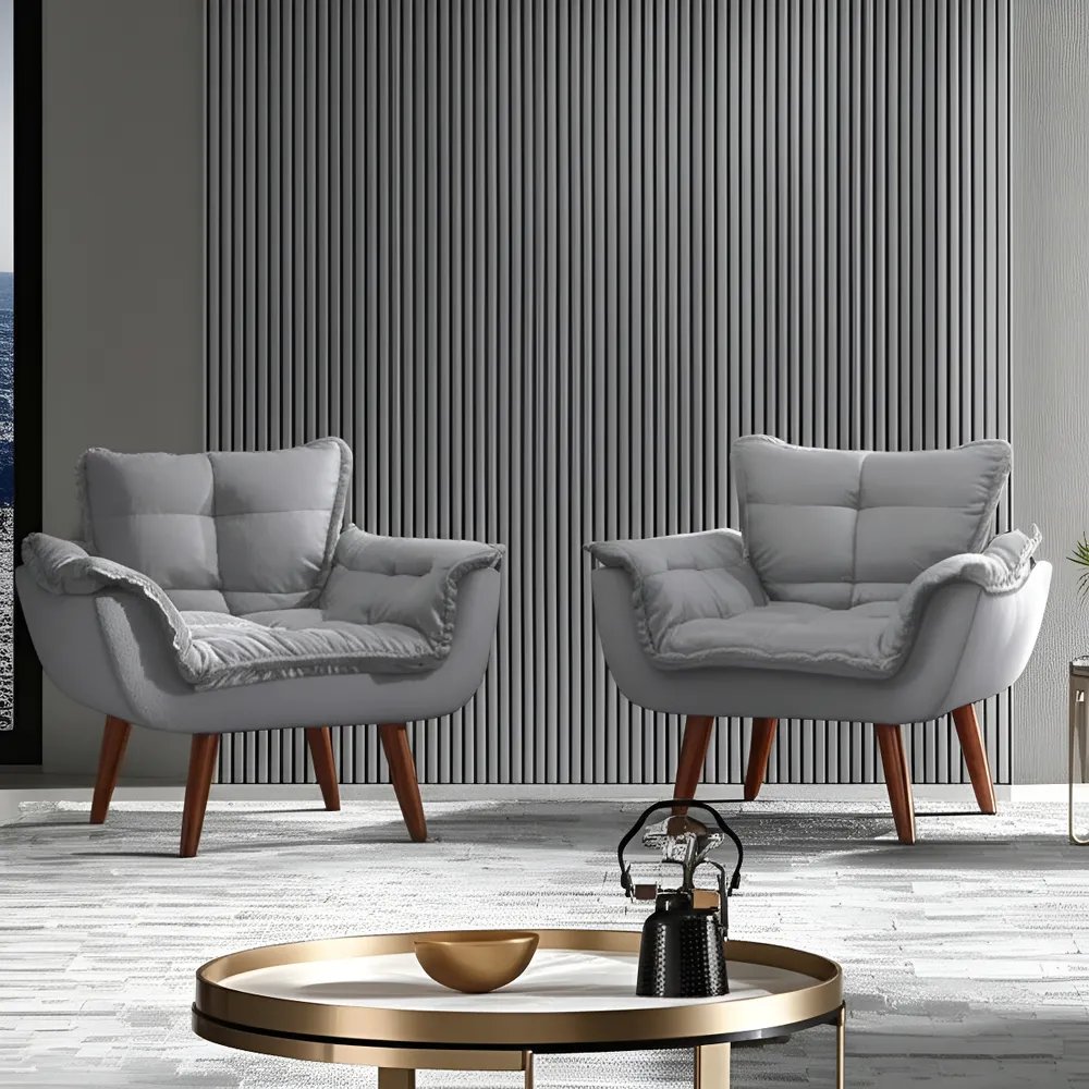 Kit 2 Poltrona Decorativa Opala Para Sala Recepção Luxo Cor Cinza