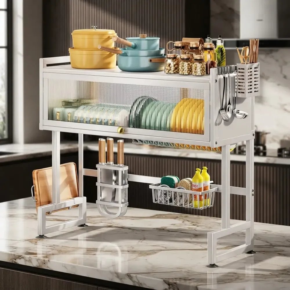 Escorredor De Pratos Louça Preto Cozinha Suspensa 65cm 18pçs Branco