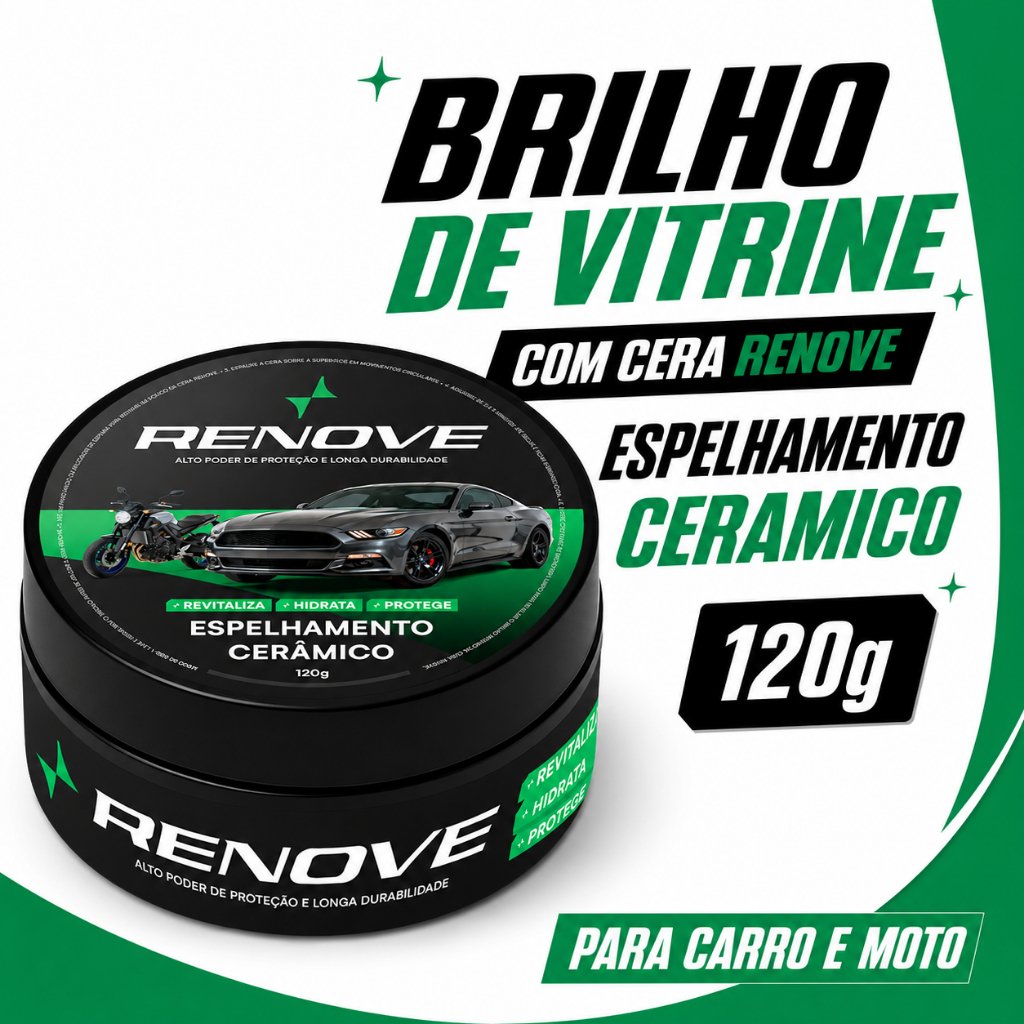 Cera Carnaúba Automotiva Renove 120g - Brilho Profundo, Toque Liso e Repelência à Água