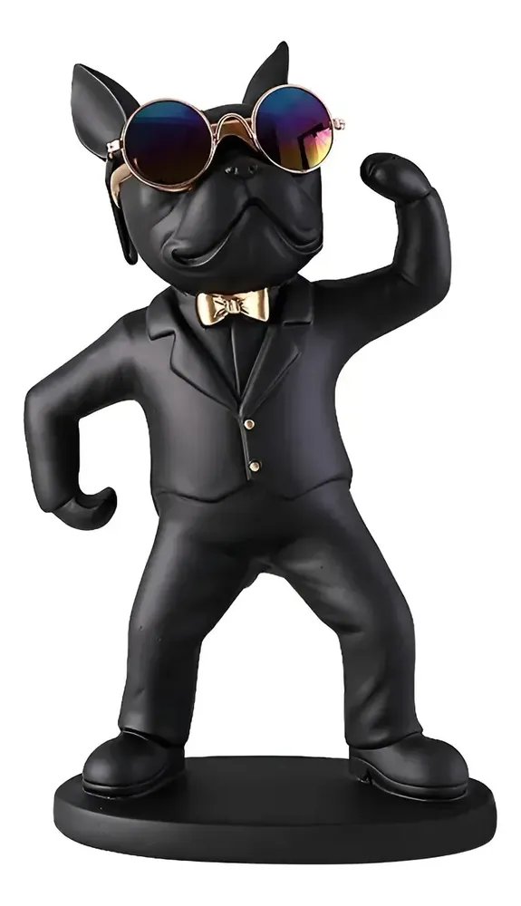 Estatueta Decoração Escultura Cachorro Bulldog Porta Taças Preto