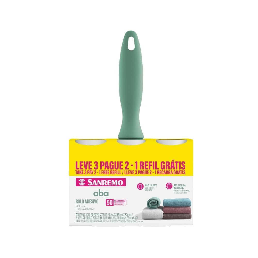 Sanremo - Kit de Rolo Adesivo de 50 Folhas Ultra Adesivas, Com Dois Refis, Linha Oba
