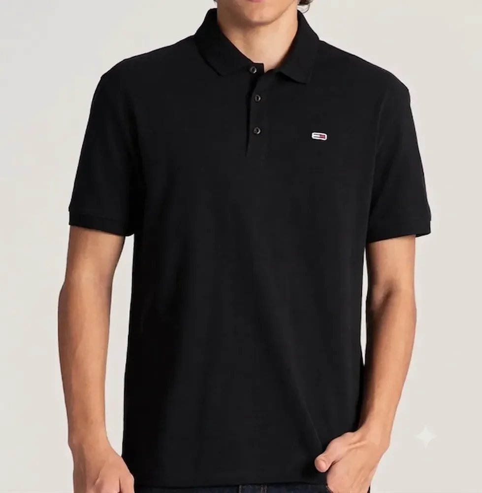 Camisa Polo Tommy Jeans Masculina Abdm0dm04266 Tommy Black Liso P Lisa