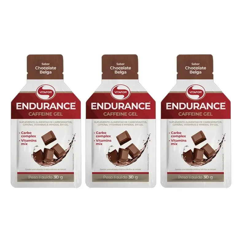Kit 3x: Endurance Caffeine Gel Chocolate Belga Vitafor 30g