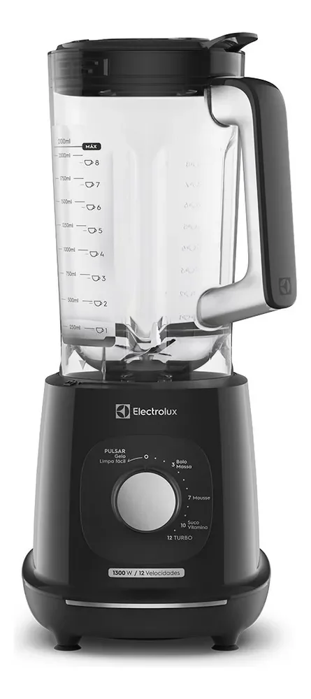 Liquidificador Electrolux 1300W de Potência com 3.2 Litros de Capacidade 12 Velocidades 6 Lâmina TriForce e Pés Antiderrapantes EBL1300 Preto