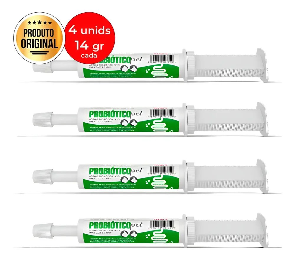 Kit Probiótico Pet Avert 4un 14g Cães Gatos Flora Intestinal